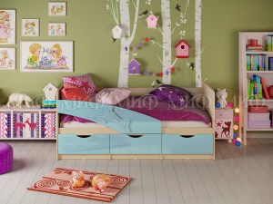 Детская кровать Дельфин-глянец голубой (Миф)